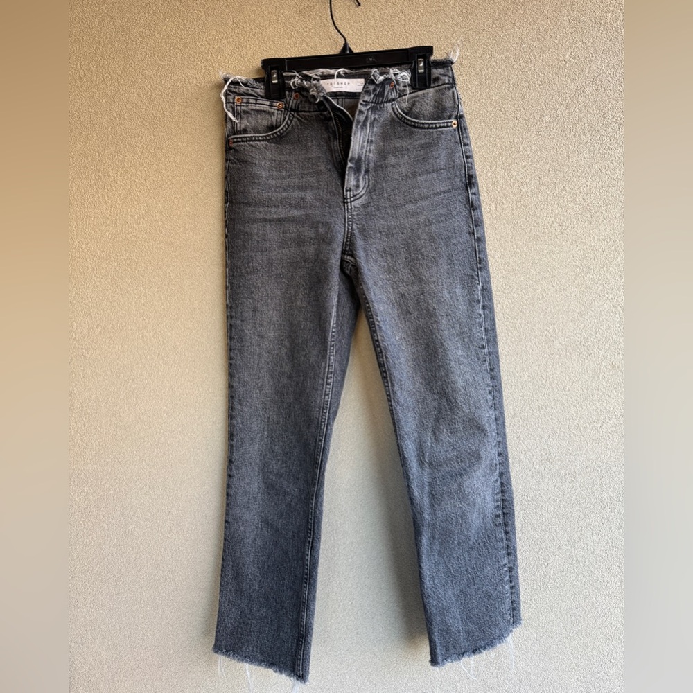 TOPSHOP straight black frayed jeans